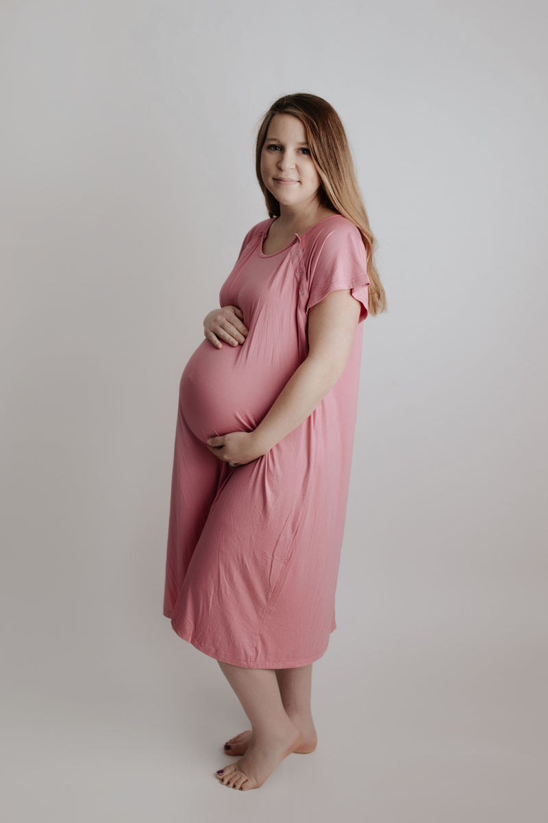 Plus Size Rose Pink Mommy Labor and Delivery Nursing Gown