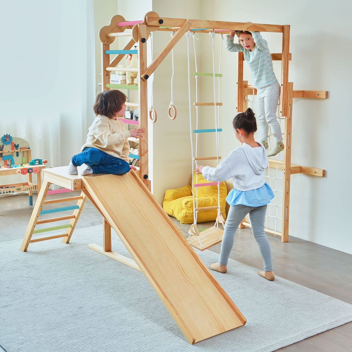 Three Little Tots Grove Foldable Jungle Gym - Wall Mounted - Color Bars