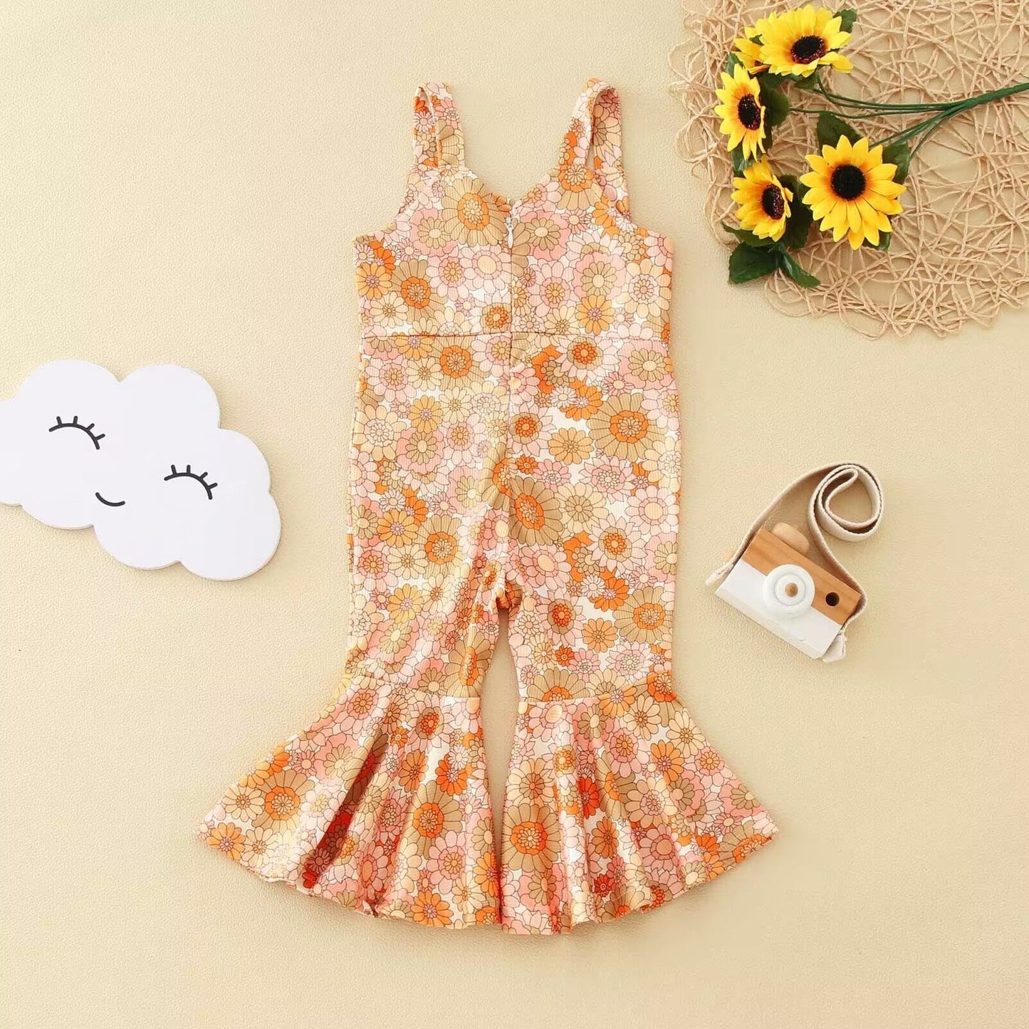 Flowers Bell Bottoms Overalls