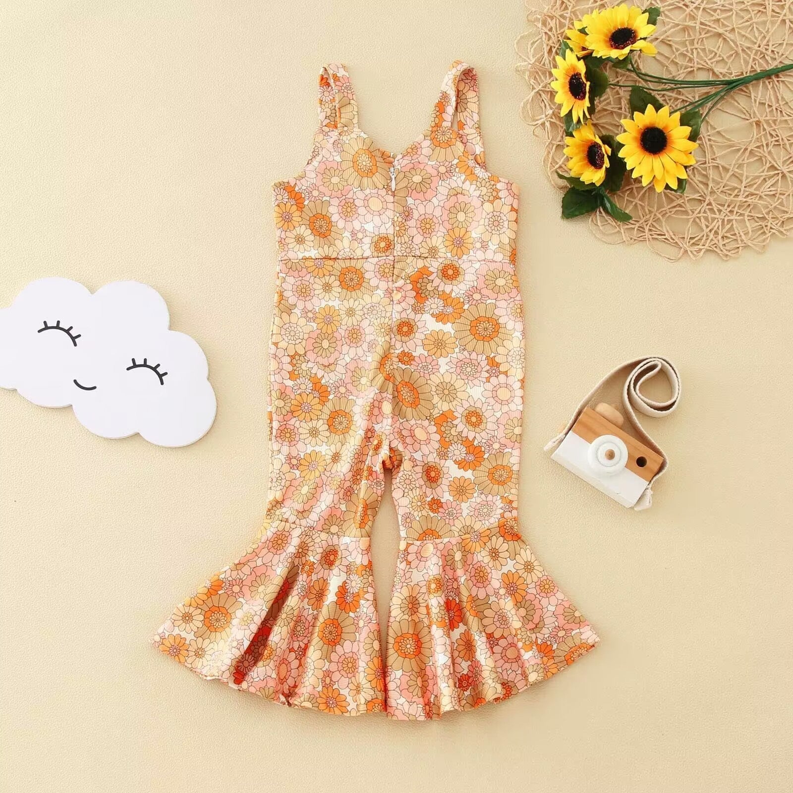 Flowers Bell Bottoms Overalls