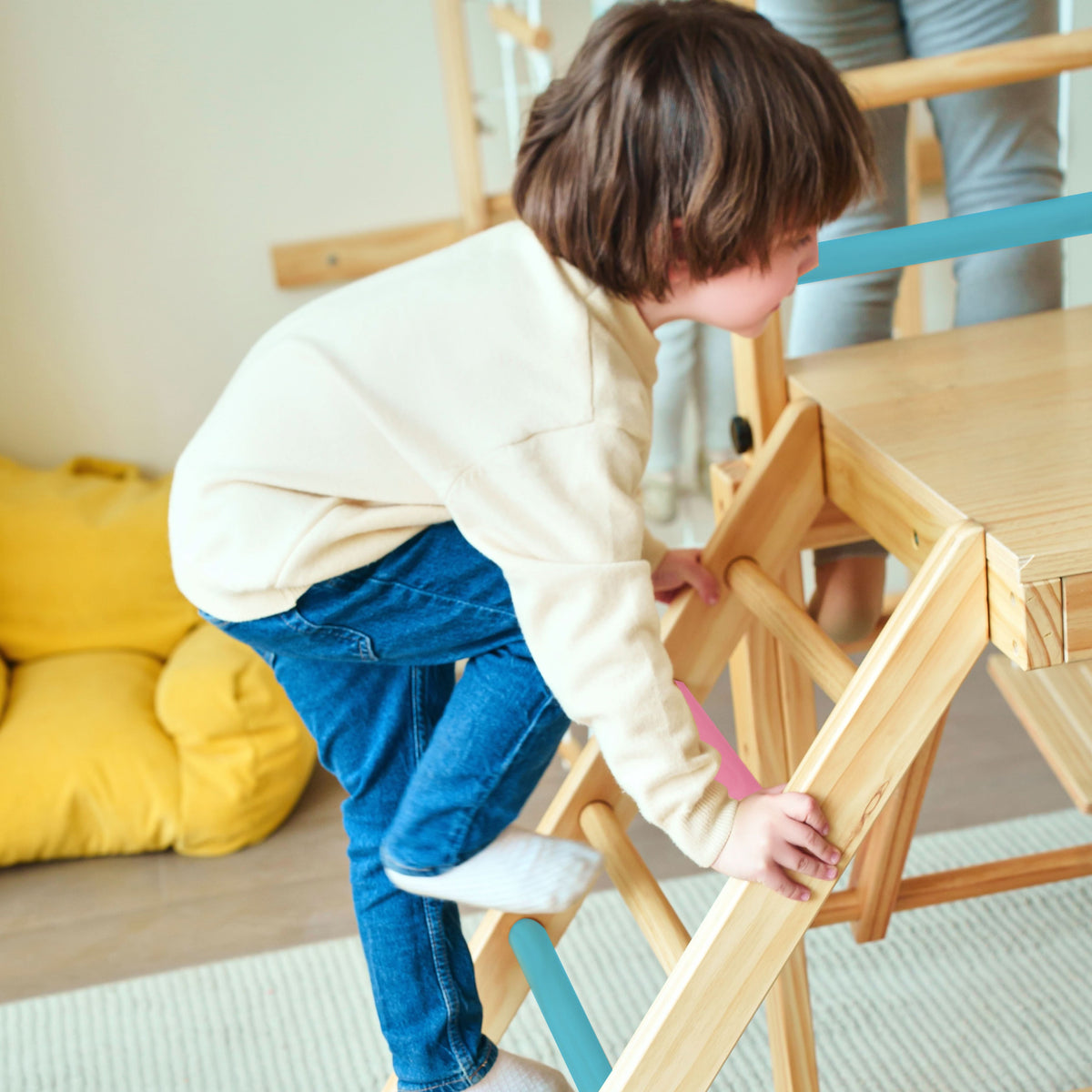 Three Little Tots Grove Foldable Jungle Gym - Wall Mounted - Natural, another angle