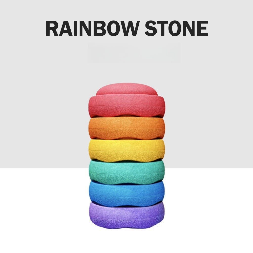 Three Little Tots Rainbow River Crossing Stone Children's Balance Training Puzzle Toy, in Round Rainbow Stepping Stone