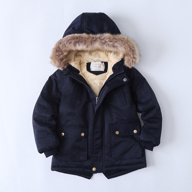 Three Little Tots Fleece-lined Thickened Boys Cotton-padded Cotton Wadded Jacket, in Dark Blue