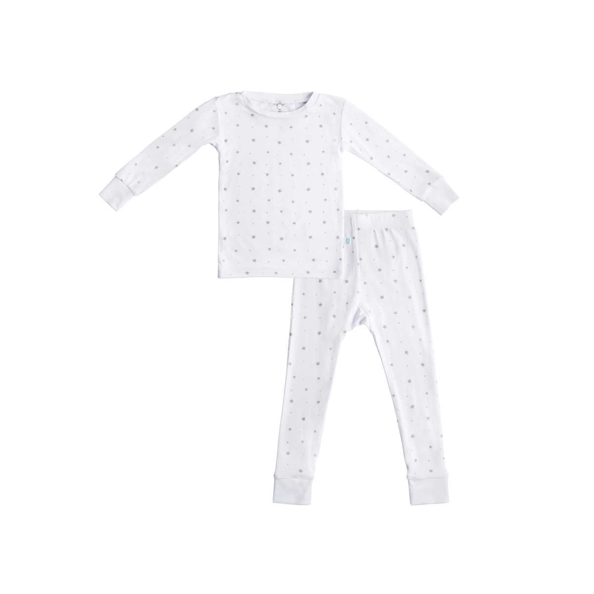White pajama set with small patterns on a white background