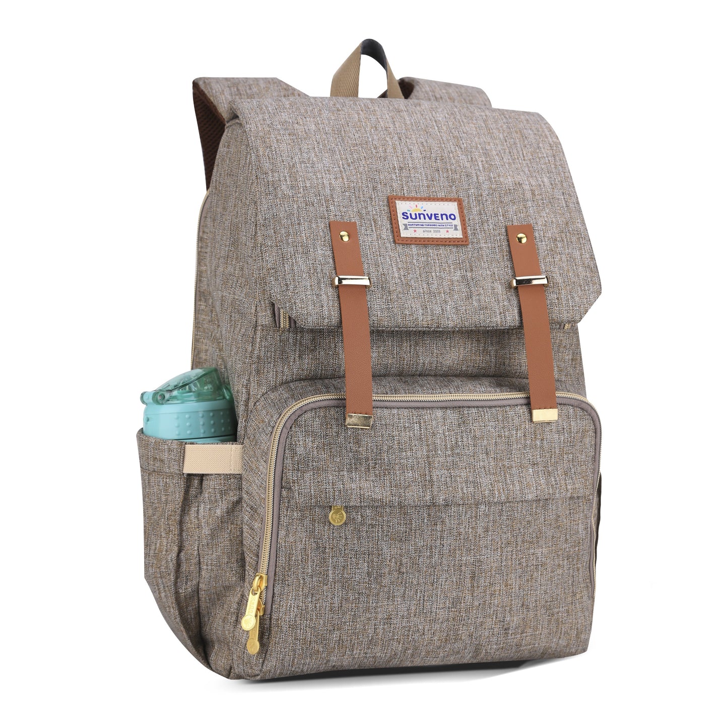 Three Little Tots Canvas Diaper Backpack, in Brown