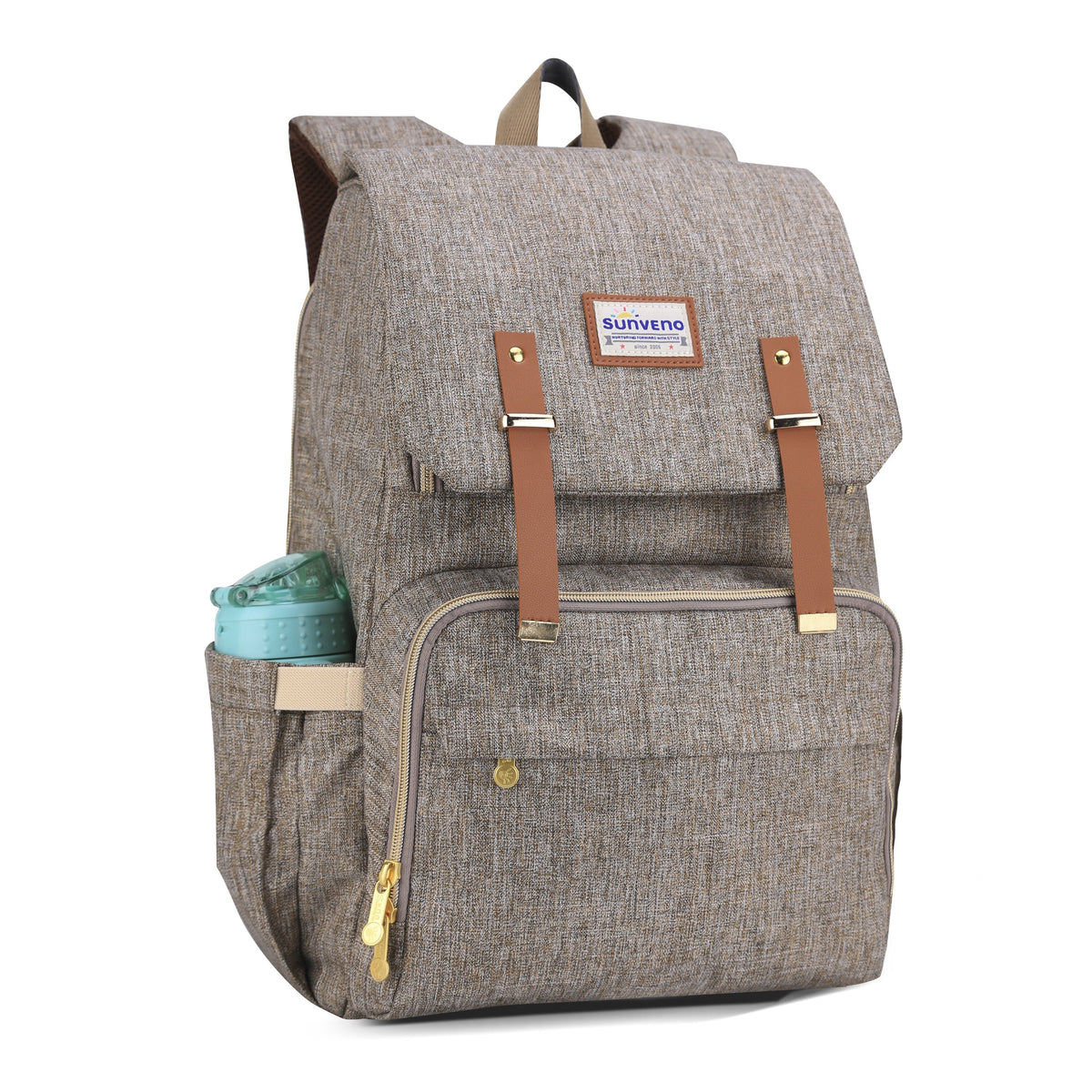 Three Little Tots Canvas Diaper Backpack, in Brown