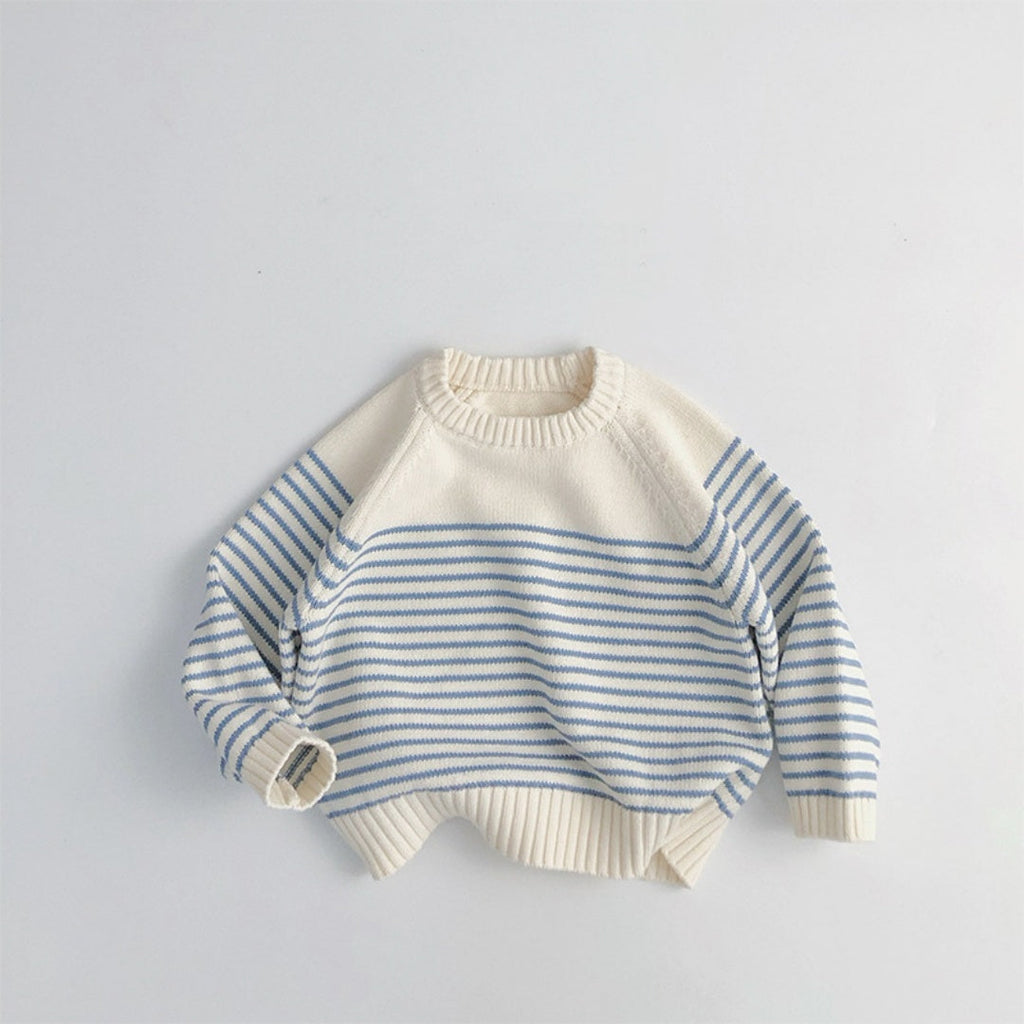 Korean Style Loose Coat Striped Plug-in Knitted Sweater