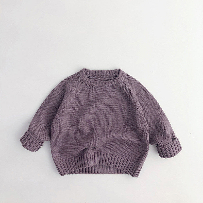 Three Little Tots Men's And Women's Kids' Sweater Loose Long Sleeve, in Purple