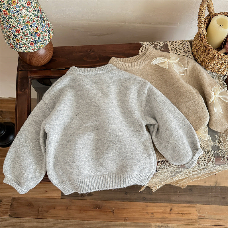 Three Little Tots Girl's Sweater Fashion Children's Bow Knitwear, additional product photo