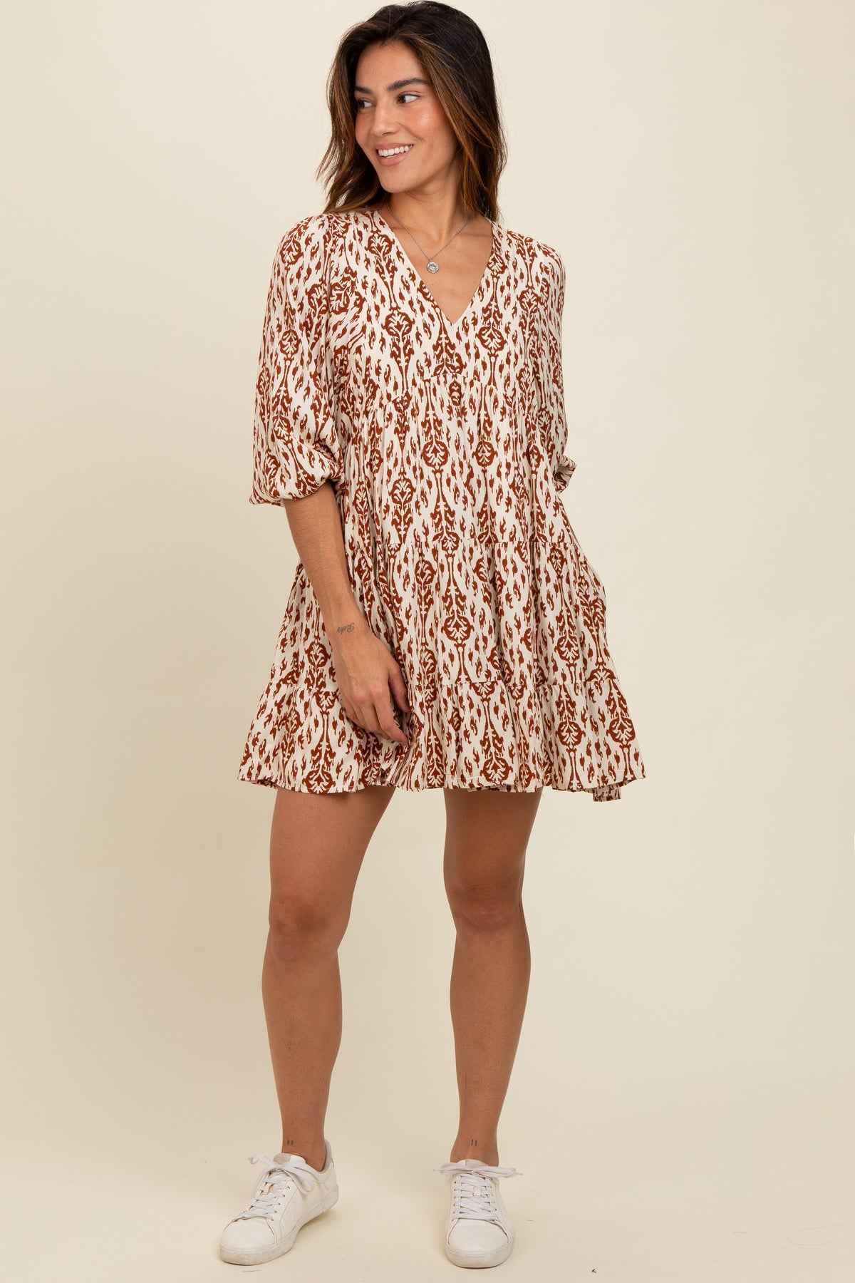 Three Little Tots Cream Printed Maternity Mini Dress, extra product detail