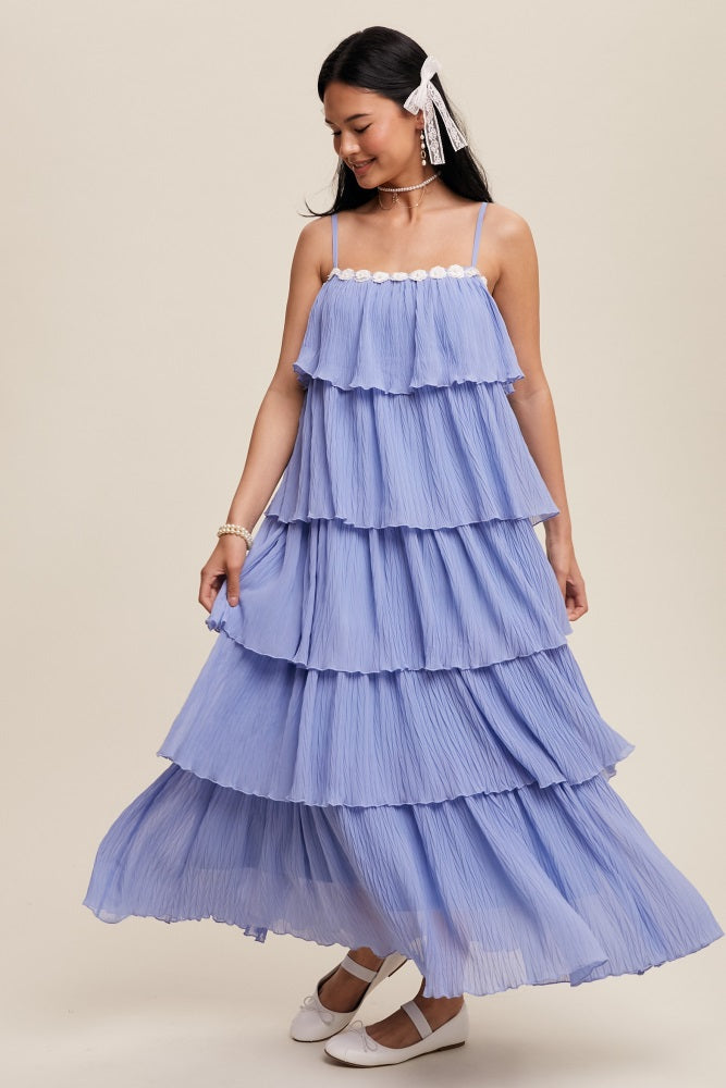 Three Little Tots Periwinkle Ruffle Tiered Maternity Maxi Dress, extra product detail