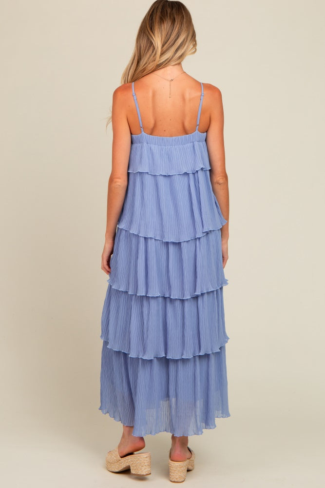 Three Little Tots Periwinkle Ruffle Tiered Maternity Maxi Dress, additional view