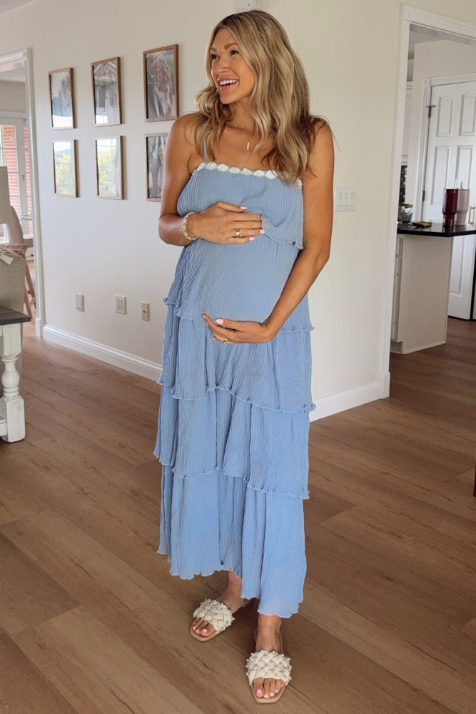 Three Little Tots Periwinkle Ruffle Tiered Maternity Maxi Dress, additional product photo