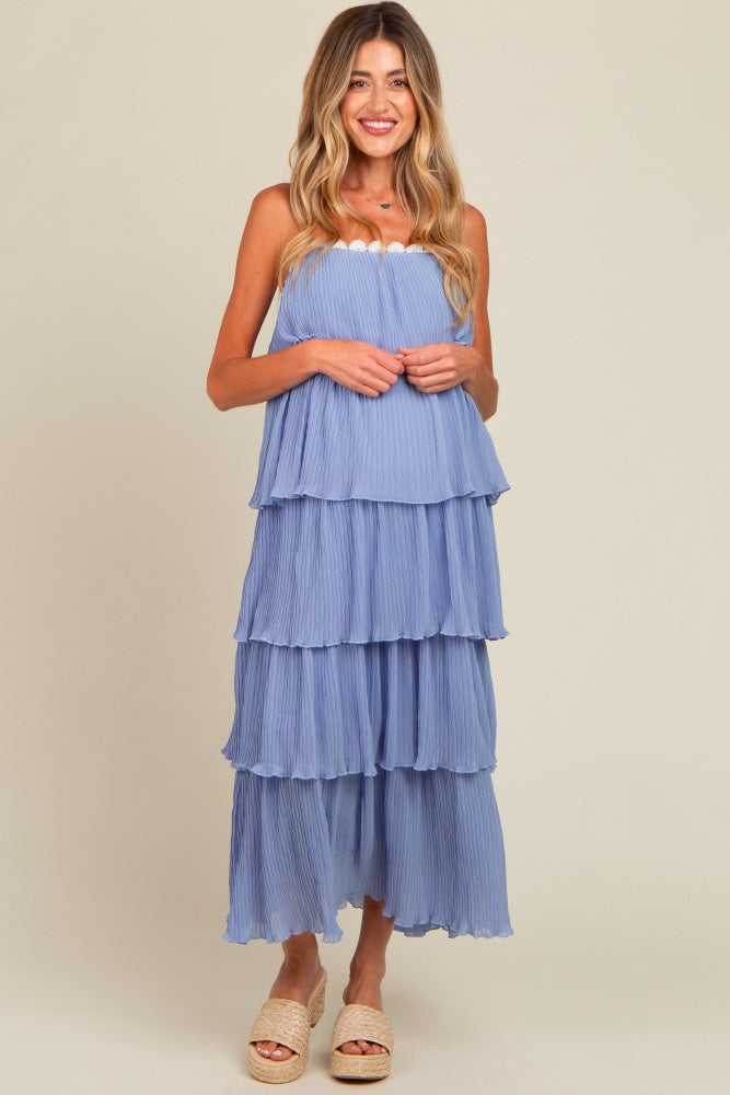 Three Little Tots Periwinkle Ruffle Tiered Maternity Maxi Dress