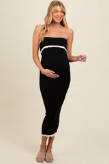 Three Little Tots Black Contrast Trim Maternity Strapless Knit Dress, additional product photo