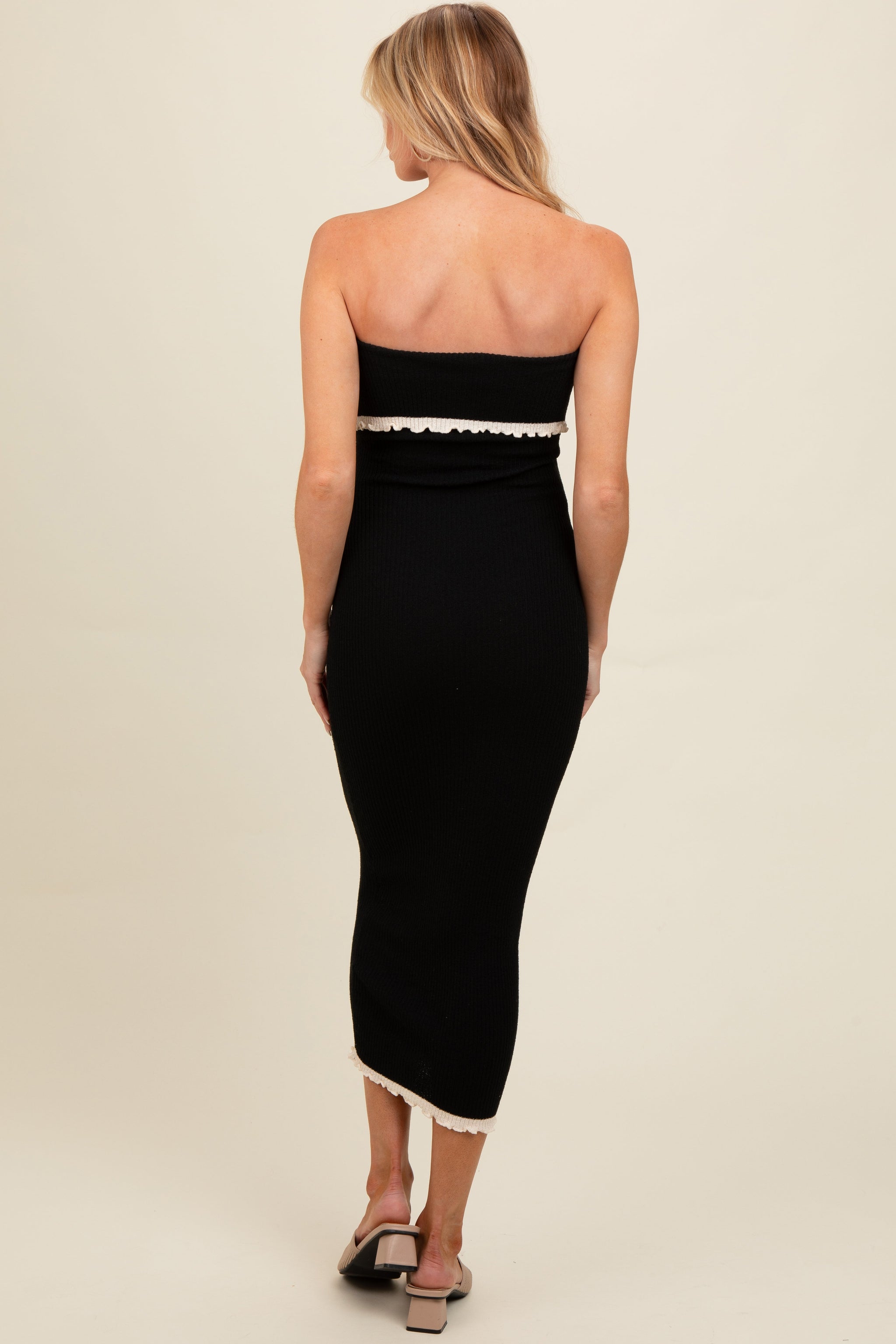 Three Little Tots Black Contrast Trim Maternity Strapless Knit Dress, additional view