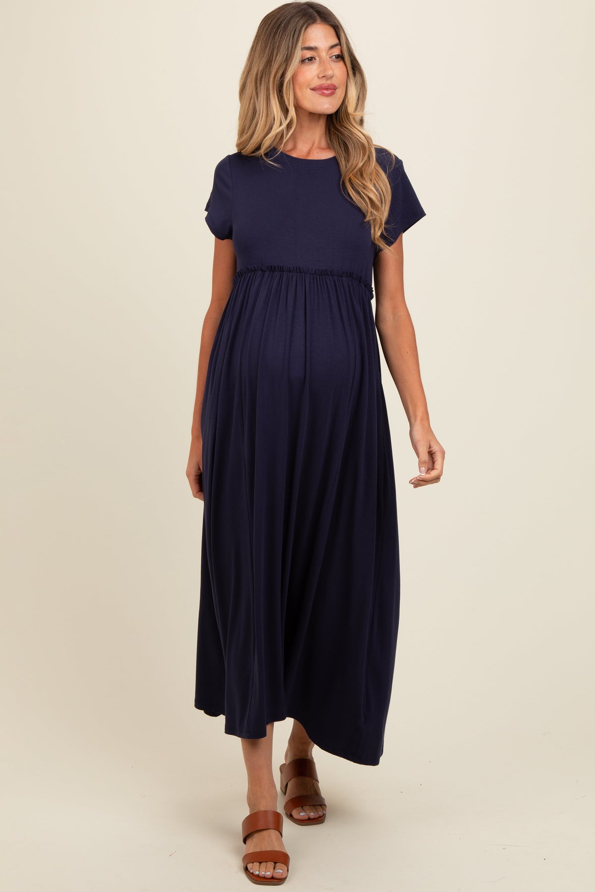 Three Little Tots Navy Ruffle Trim Maternity Maxi Dress, additional product photo