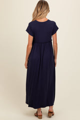 Three Little Tots Navy Ruffle Trim Maternity Maxi Dress, additional view