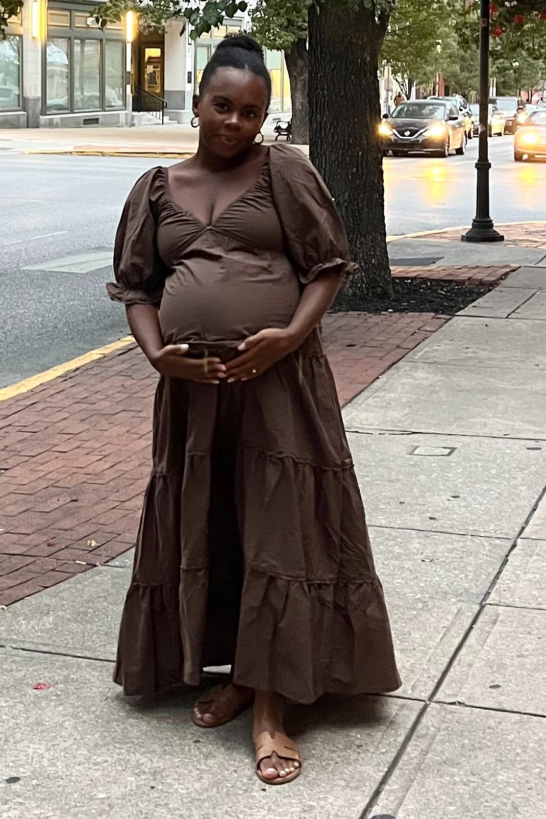 Three Little Tots Brown Deep V-Neck Tiered Maternity Maxi Dress, additional view