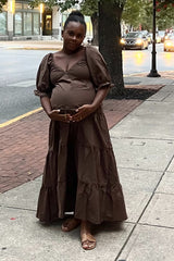 Three Little Tots Brown Deep V-Neck Tiered Maternity Maxi Dress, additional view