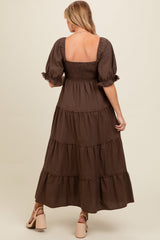 Three Little Tots Brown Deep V-Neck Tiered Maternity Maxi Dress, alternate angle