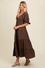 Three Little Tots Brown Deep V-Neck Tiered Maternity Maxi Dress, extra product detail