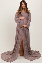 Three Little Tots Mocha Lace Off Shoulder Maternity Photoshoot Gown Dress, additional product photo