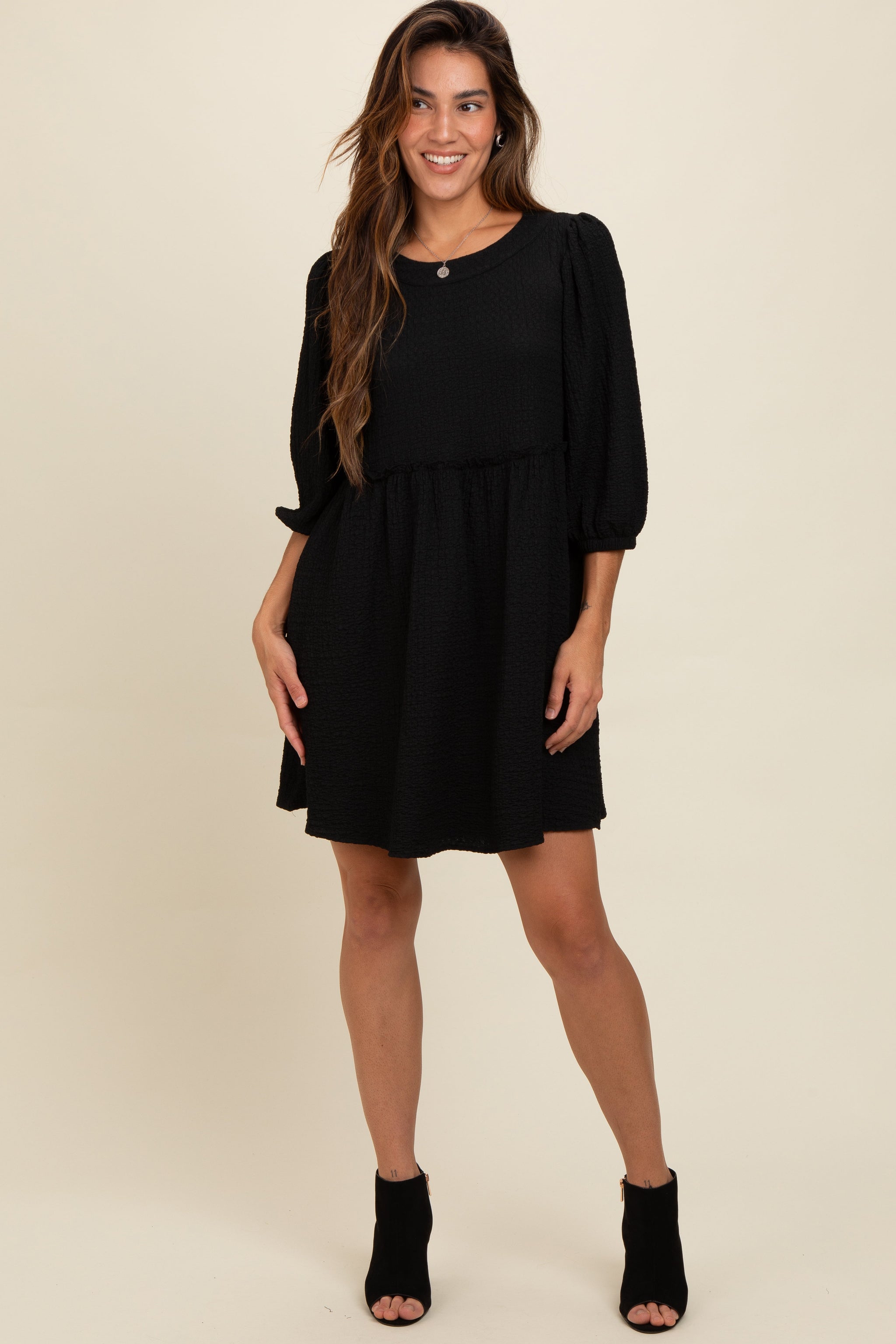 Three Little Tots Black Knit Ruffle Trim Maternity Dress, extra product detail