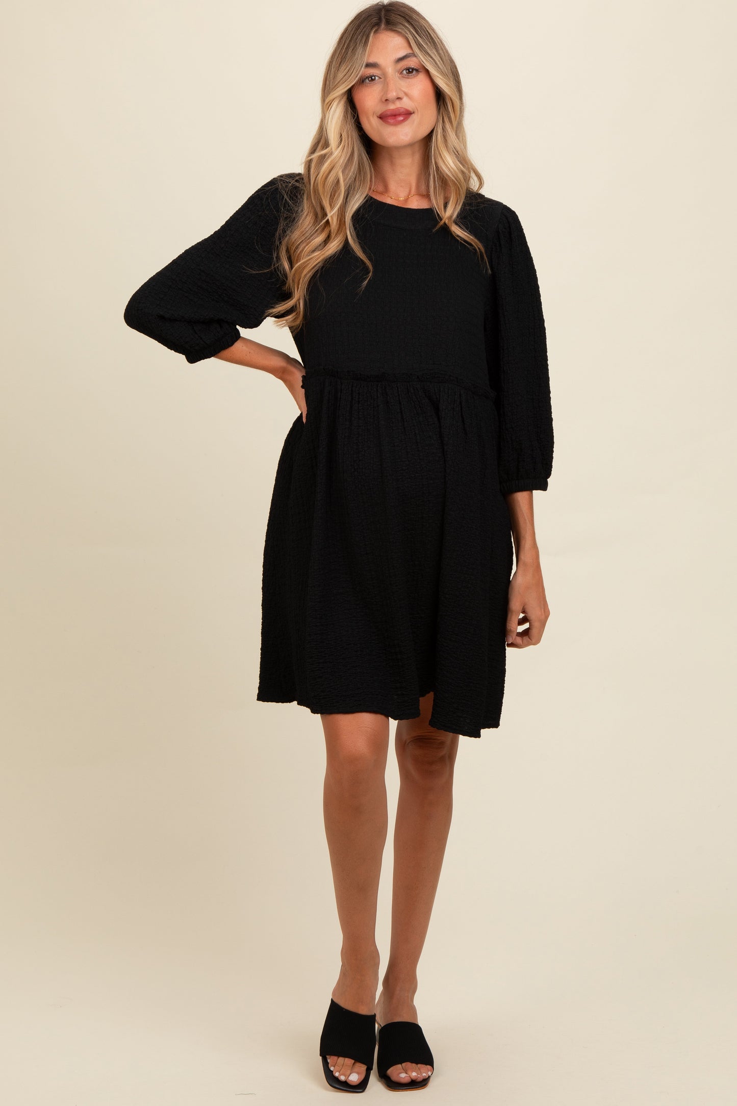 Three Little Tots Black Knit Ruffle Trim Maternity Dress, additional product photo