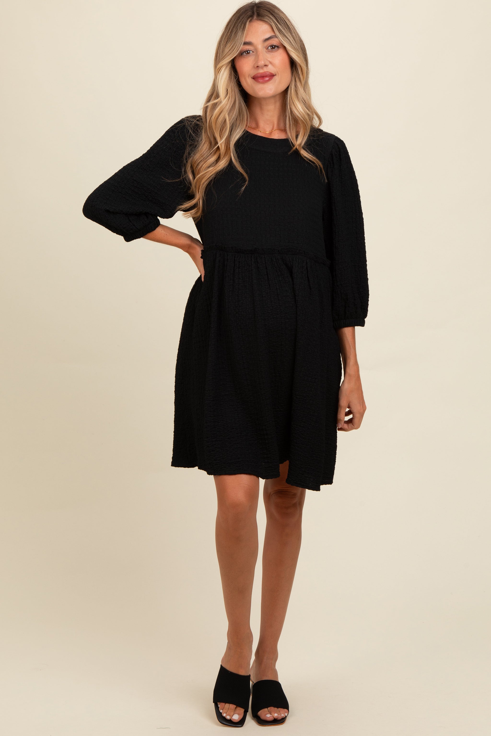 Three Little Tots Black Knit Ruffle Trim Maternity Dress, additional product photo