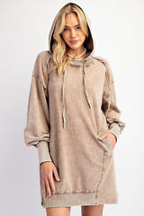 Three Little Tots Mocha Mineral Wash Maternity Hoodie Dress, additional view