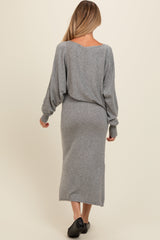 Three Little Tots Heather Grey Knit Asymmetrical Top Midi Skirt Maternity Set, alternate angle