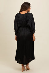Three Little Tots Black Satin Pleated V-Neck Maternity Maxi Dress, alternate angle