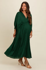 Three Little Tots Forest Green Satin Pleated V-Neck Maternity Maxi Dress, additional product photo
