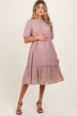 Three Little Tots Mauve Printed Textured Maternity Midi Dress