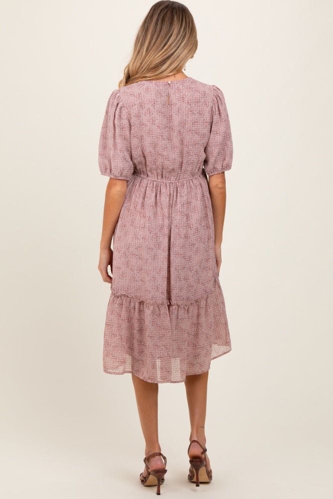 Three Little Tots Mauve Printed Textured Maternity Midi Dress, additional product photo