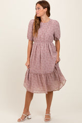 Three Little Tots Mauve Printed Textured Maternity Midi Dress, alternate angle