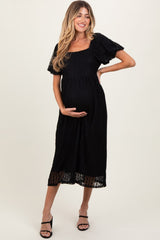 Three Little Tots Black Lace Overlay Square Neck Maternity Midi Dress