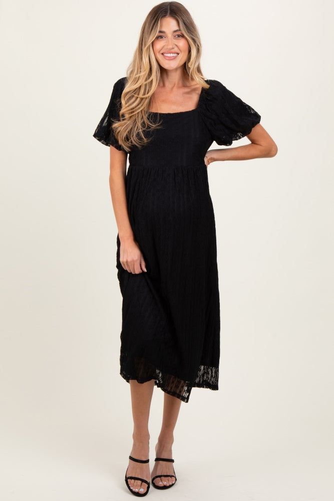 Three Little Tots Black Lace Overlay Square Neck Maternity Midi Dress, additional product photo