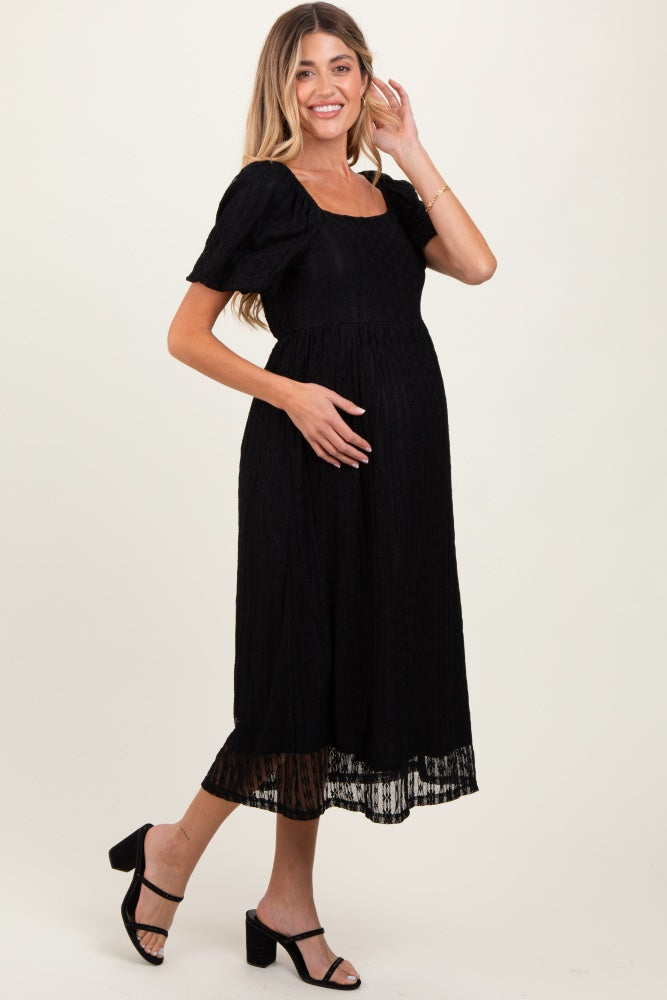 Three Little Tots Black Lace Overlay Square Neck Maternity Midi Dress, alternate angle