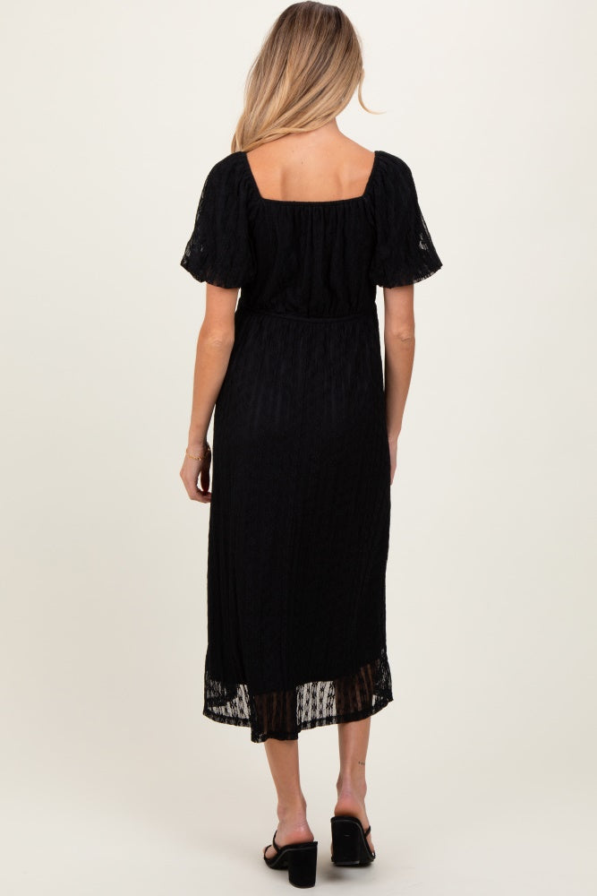Three Little Tots Black Lace Overlay Square Neck Maternity Midi Dress, additional view