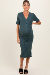 Three Little Tots Forest Green Button Down Maternity Sweater Midi Dress