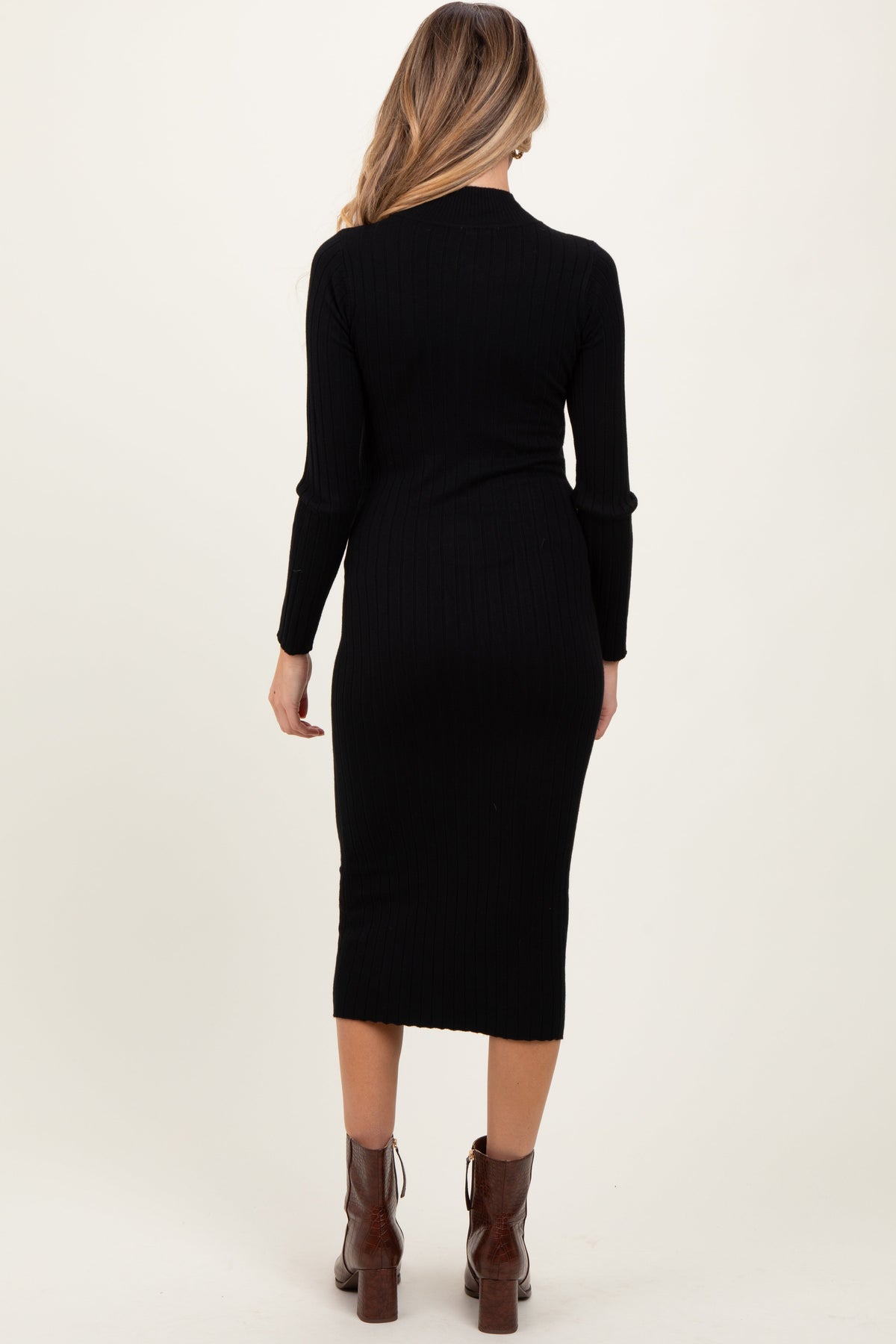 Three Little Tots Black Mock Neck Ribbed Maternity Sweater Dress, alternate angle
