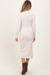 Three Little Tots Beige Mock Neck Ribbed Maternity Sweater Dress, alternate angle