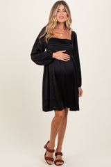 Three Little Tots Black Satin Pleated Detail Bodice Maternity Dress