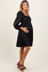 Three Little Tots Black Satin Pleated Detail Bodice Maternity Dress, alternate angle