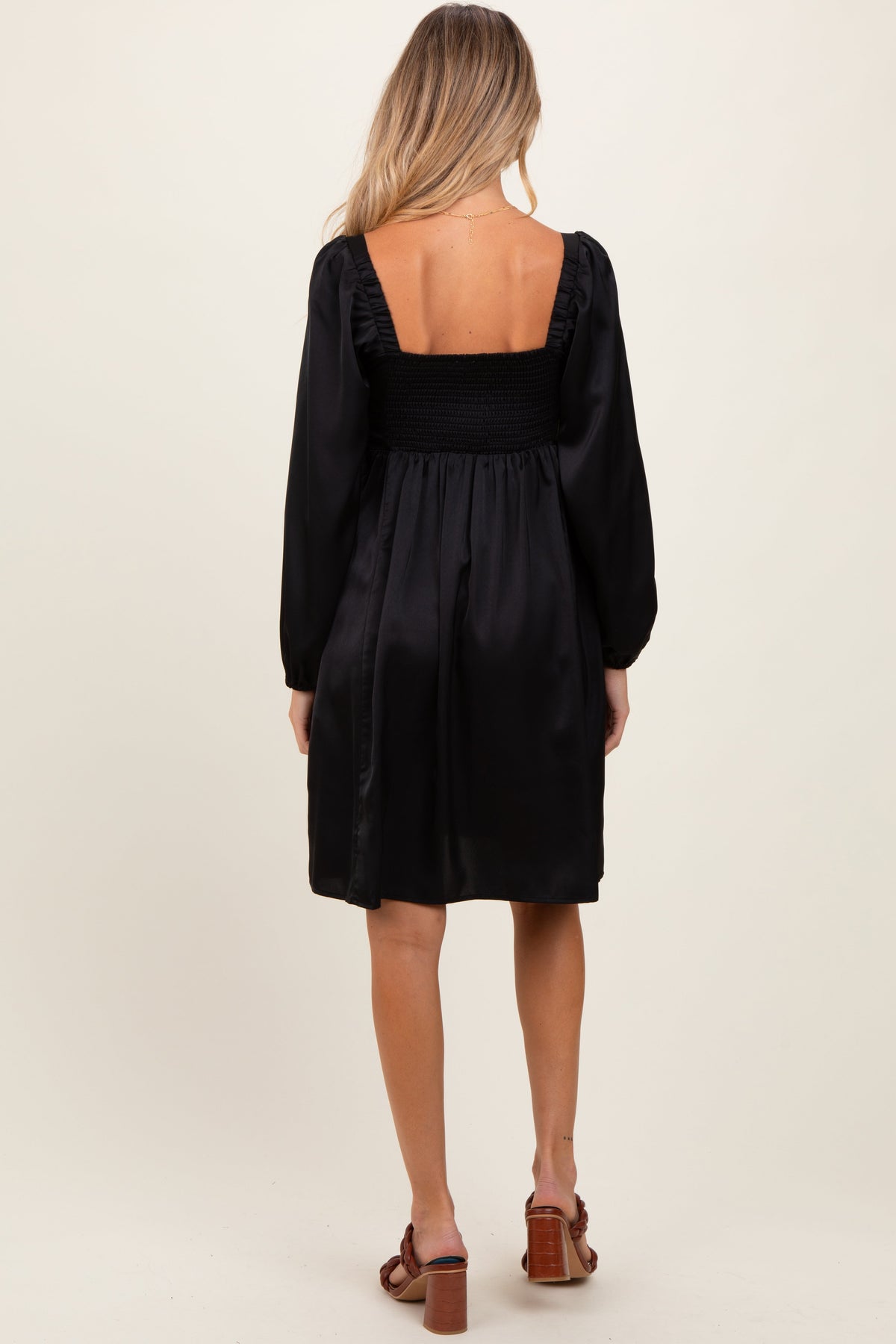 Three Little Tots Black Satin Pleated Detail Bodice Maternity Dress, additional view