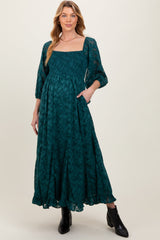 Three Little Tots Forest Green Textured Overlay Smocked Ruffled Hem Maternity Maxi Dress, additional product photo