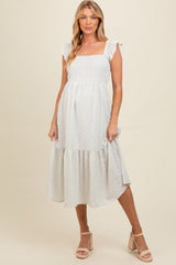 Three Little Tots Cream Ruffle Strap Smocked Maternity Mid Dress, alternate angle