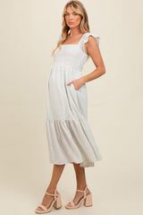 Three Little Tots Cream Ruffle Strap Smocked Maternity Mid Dress
